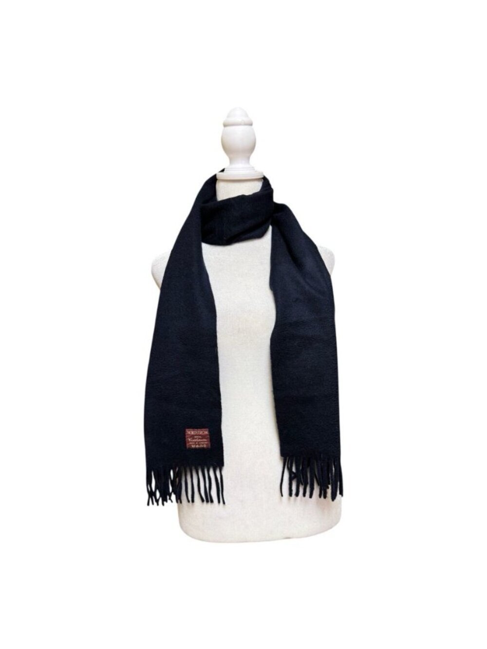 Nordstrom 100% Cashmere Navy Fringe Scarf Made in Germany Soft 62”